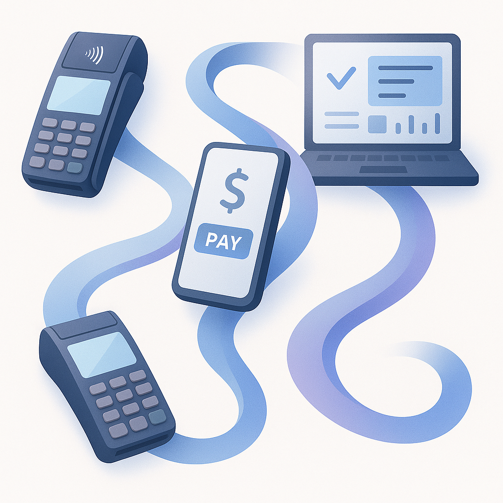 A smooth, flowing digital pathway connecting payme