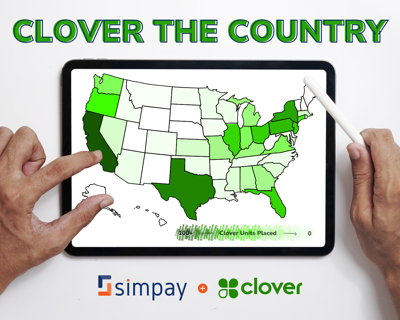 A map showing the Simpay & Clover logos