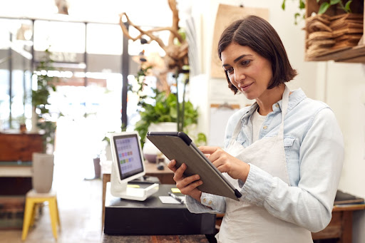 Woman looking at iPad